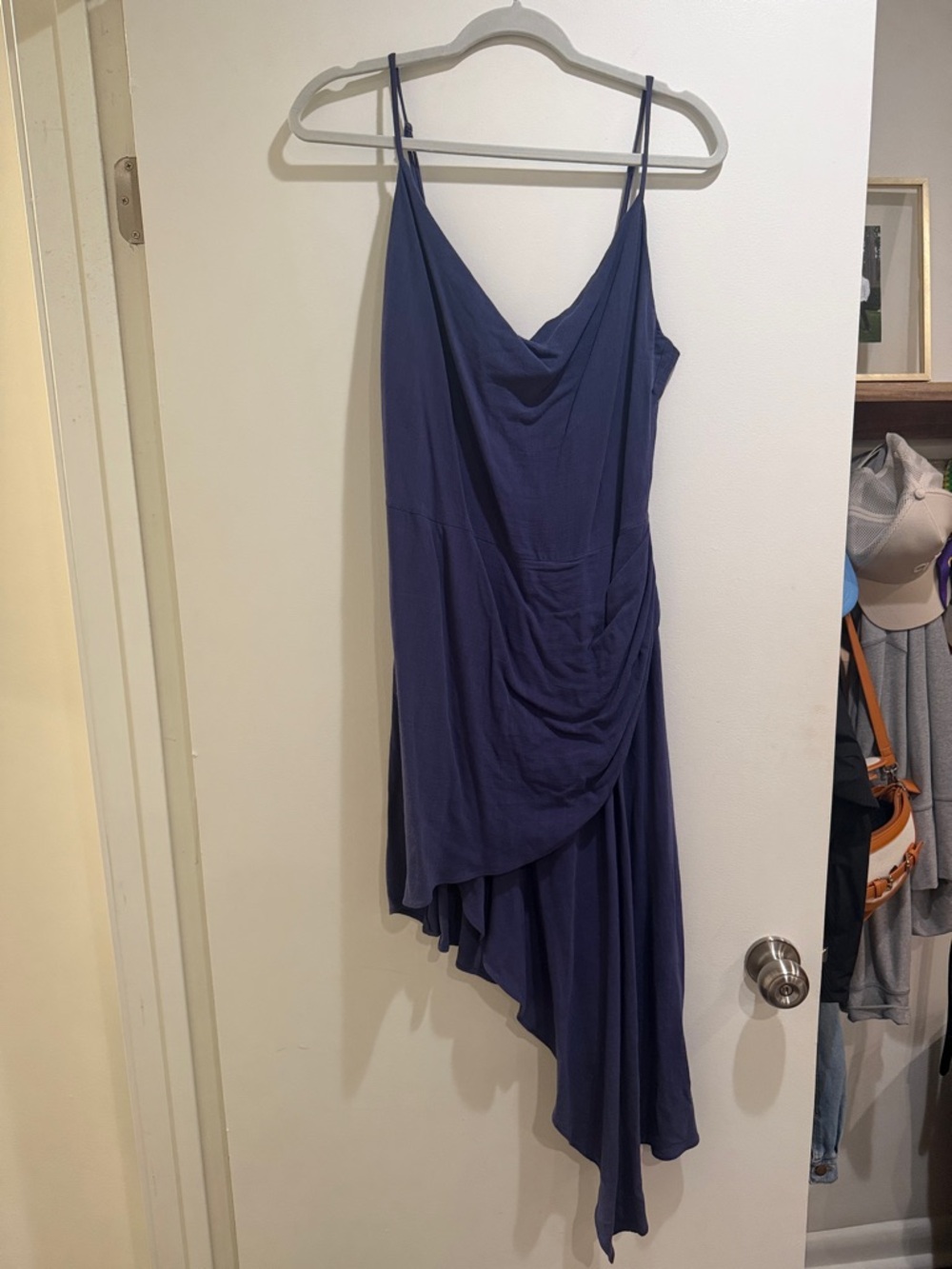 Elliatt Draped Asymmetrical Spaghetti-Strap Dress in Deep Blue